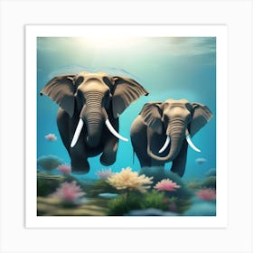 SWIMING ELEPHANTS Art Print