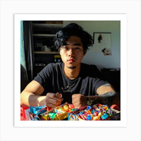 Asian Boy With Candy Art Print