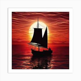 Sailboat At Sunset 24 Art Print