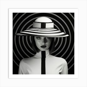 Monochrome Model In Wide Rimmed Hat Art Print