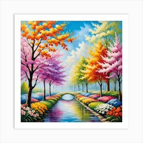 Colorful Trees In A Stream Art Print