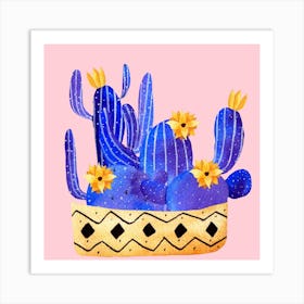 Golden Pot And Cactus Composition Square Art Print