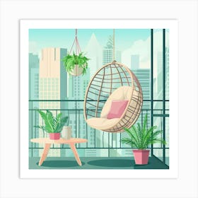 Balcony With Hanging Chair And Plants Art Print