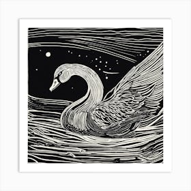 Swan In The Night Art Print