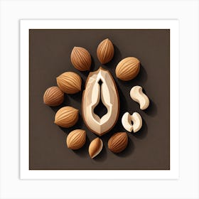 Almonds On A Brown Background 1 Art Print