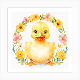 Floral Baby Duck Nursery Illustration (54) Art Print