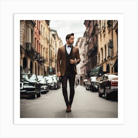 Man In A Suit Walking Down A Street Art Print