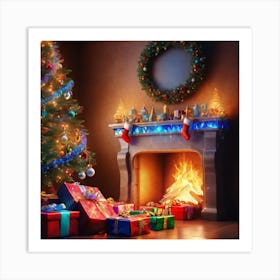 Christmas Tree In Front Of Fireplace 8 Art Print