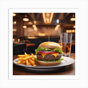 Hamburger And Fries In A Restaurant 1 Art Print
