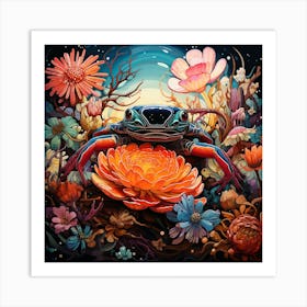 Frog And Flowers Art Print