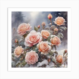 Roses covered with snow Art Print