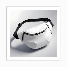 A White Fanny Pack With A Black Strap And Silver Zipper, Lying Flat On A White Background Art Print