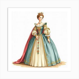 Elegant Watercolor Depiction Of Queen Elizabeth I, With Royal Splendor 1 Art Print