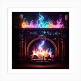 Fire In The Fireplace Art Print