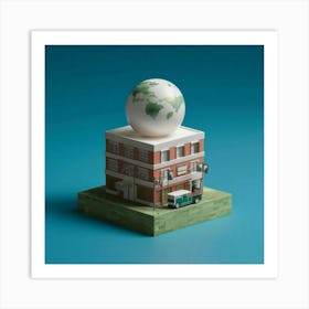 Earth Globe On A Building Art Print