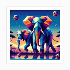 Elephants And Soccer Balls Art Print