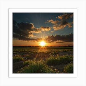 Sunset Over A Field Art Print