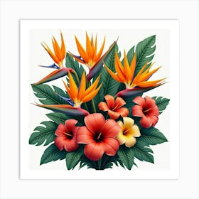 A Vibrant Bouquet Of Tropical Flowers Including Heliconias And Bird Of Paradise 1 Art Print