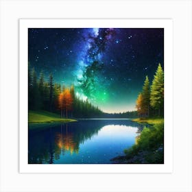 Starry Sky Over Lake 17 Art Print