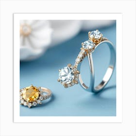 Elegance in Gold and Silver: A Trio of Precious Gemstone Ring Art Print