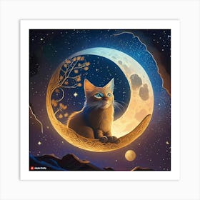 Firefly Cat In The Moon 42271 Art Print