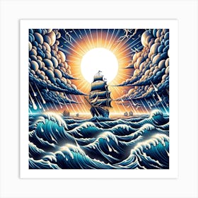 Sailing Ship In Stormy Sea Art Print