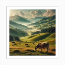 Cows Grazing In The Mountains 8 Póster