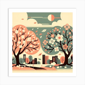 Illustration Of Trees In Spring Art Print