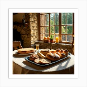 Bread And Wine On A Table Art Print