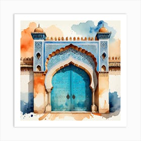 Watercolor Arabic Door - Fez Morocco Affiche