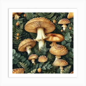 Seamless Pattern With Mushrooms Art Print