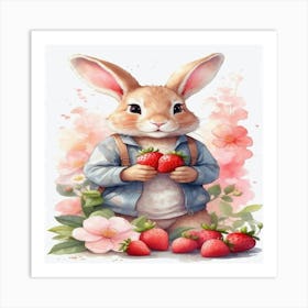 Bunny With Strawberries Art Print