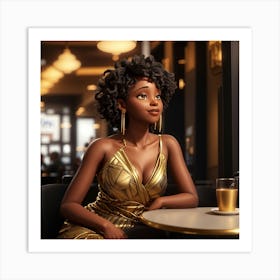 Black Woman In Gold Dress Art Print