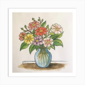 Bouquet of flowers inside a vase. Abstract artistic drawing 14 Art Print