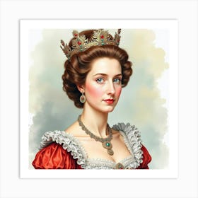 Majestic Watercolor Painting Of Queen Elizabeth I, Capturing Her Splendor 1 Art Print