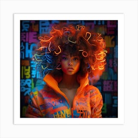 Afro Girl With Neon Lights Art Print