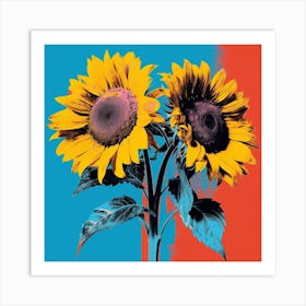 Andy Warhol Style Pop Art Flowers Sunflower 4 Square Art Print