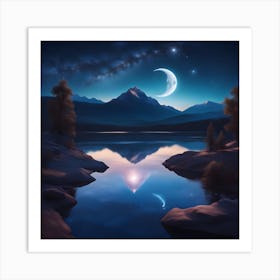 Moon Reflected In A Lake Art Print