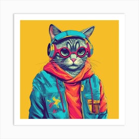 Cat With Headphones 2 Art Print