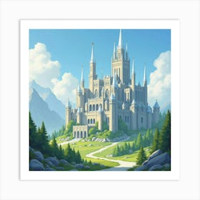 Elven City With Crystal Spires, Watercolor 1 Art Print