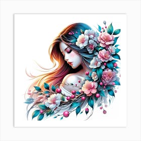 Girl With Flowers 4 Art Print