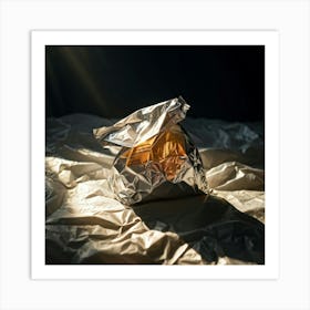 Crumpled Plastic Wrapper Foreground Contrasting Against A Pristine Dark Background Focus On Texture (1) 2 Art Print