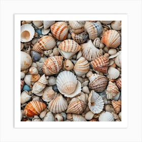 Water Colored Painting Focus On The Intricate Details And Textures Of Different Seashells Washed Up 1 Art Print