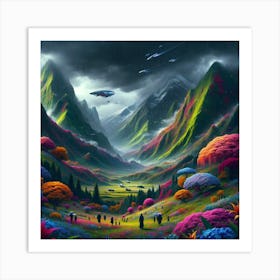 Neon Rain Veil Art Print