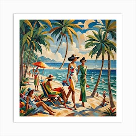 Sunny Day at the Beach Cubism Art Print