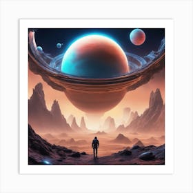 Space Sci Fi Background, Gas Giant In The Sky Illustration, Fantastic Alien Landscape Art Print