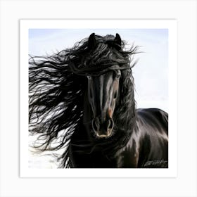 Friesian Black Horse - Mane Attraction Art Print