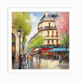 Paris Street.Cafe in Paris. spring season. Passersby. The beauty of the place. Oil colors.23 Art Print