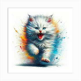 White Cat Painting 5 Art Print