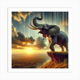 Elephant At Sunset Art Print